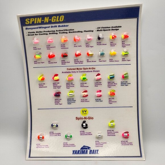 Yakima Bait Spin-N-Glo Show Display Board 36 Colors Fishing Tackle Lures 820308 - Picture 1 of 3